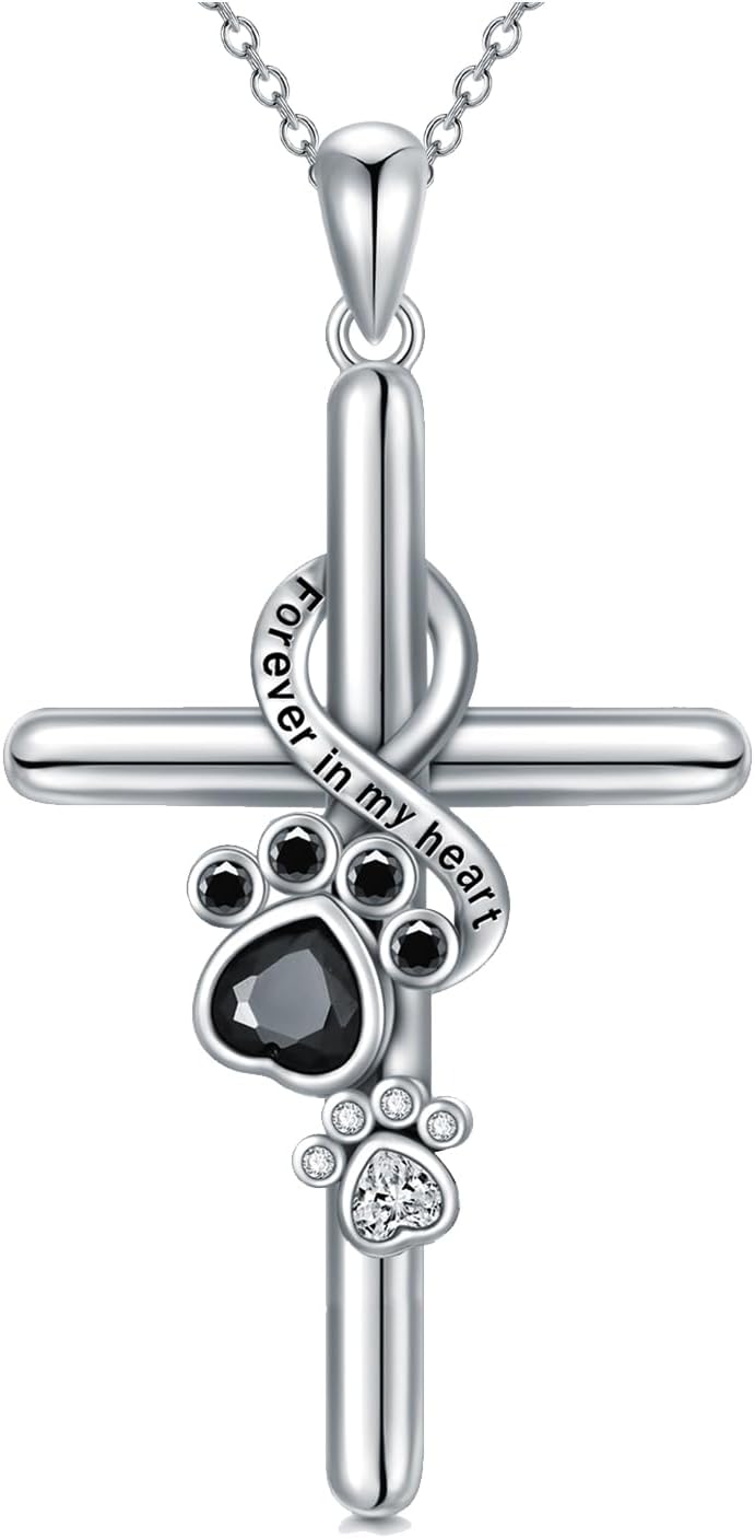 925 Sterling Silber Halskette – Pfotenabdruck / Kreuz Anhänger
