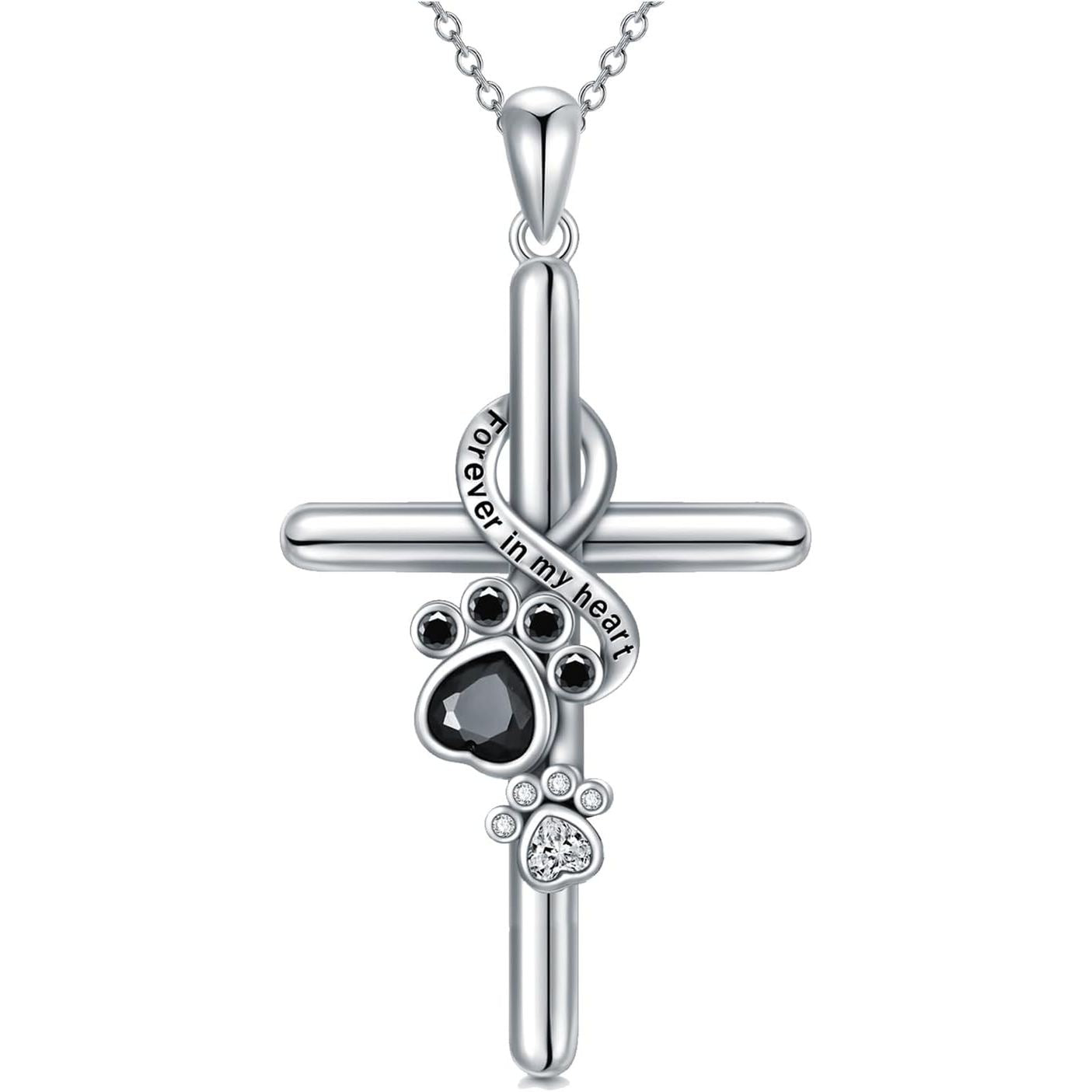 925 Sterling Silber Halskette – Pfotenabdruck / Kreuz Anhänger