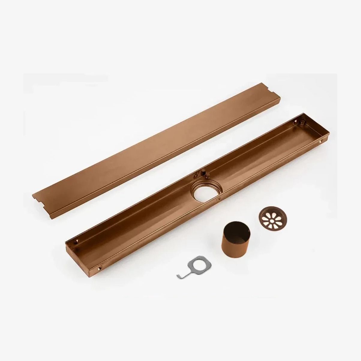 Caniveau de douche encastré or rose brossé