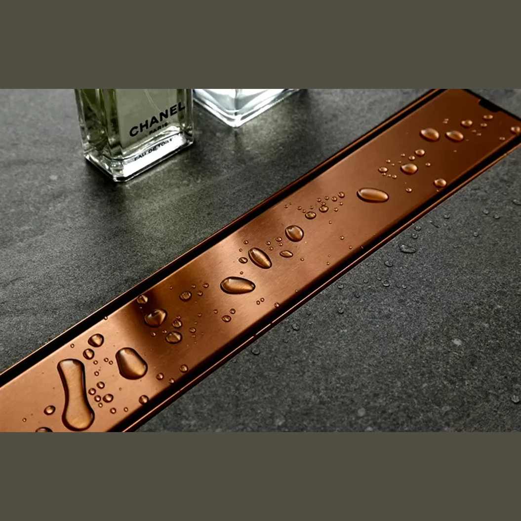 Caniveau de douche encastré or rose brossé