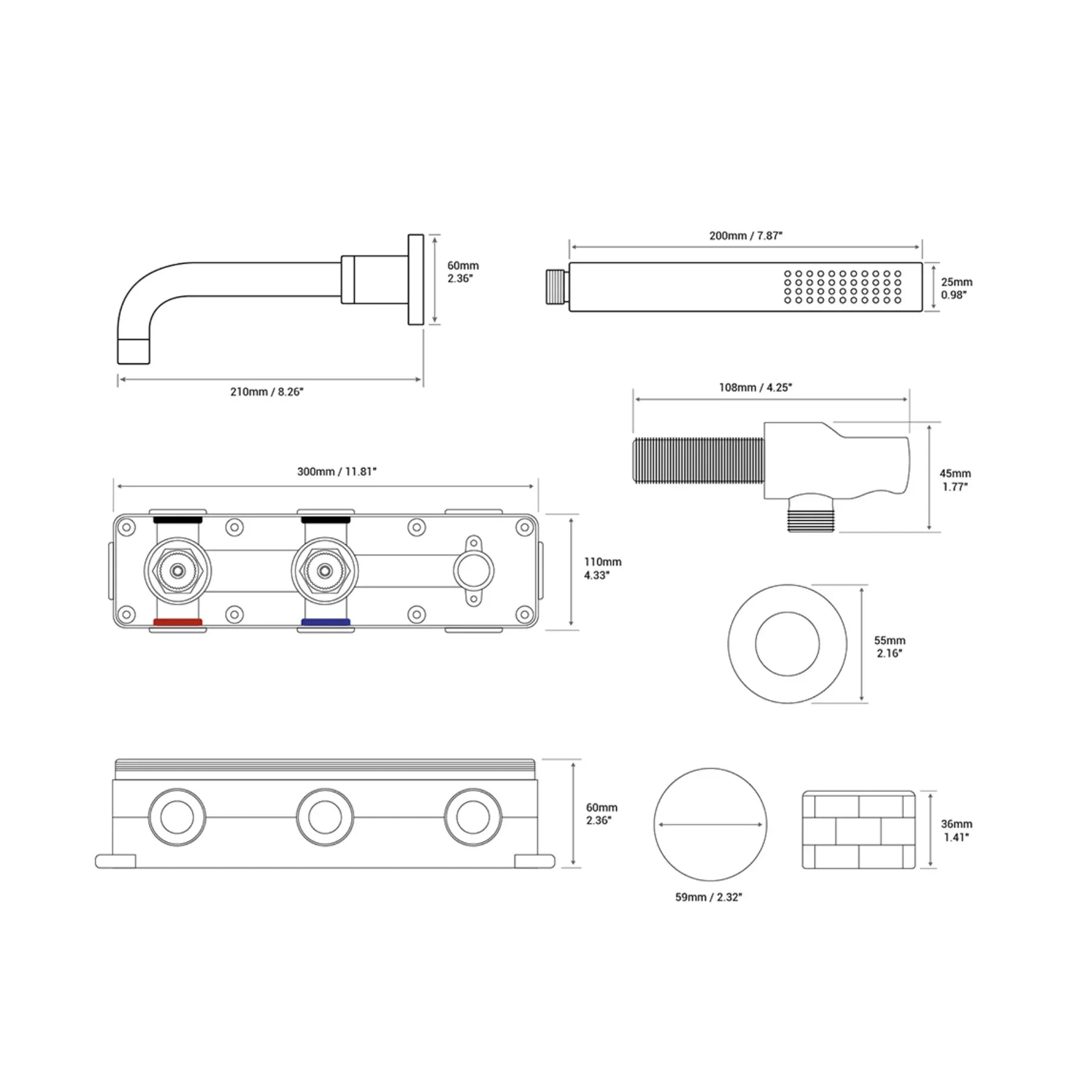 Colonne de bain encastrée or brossé