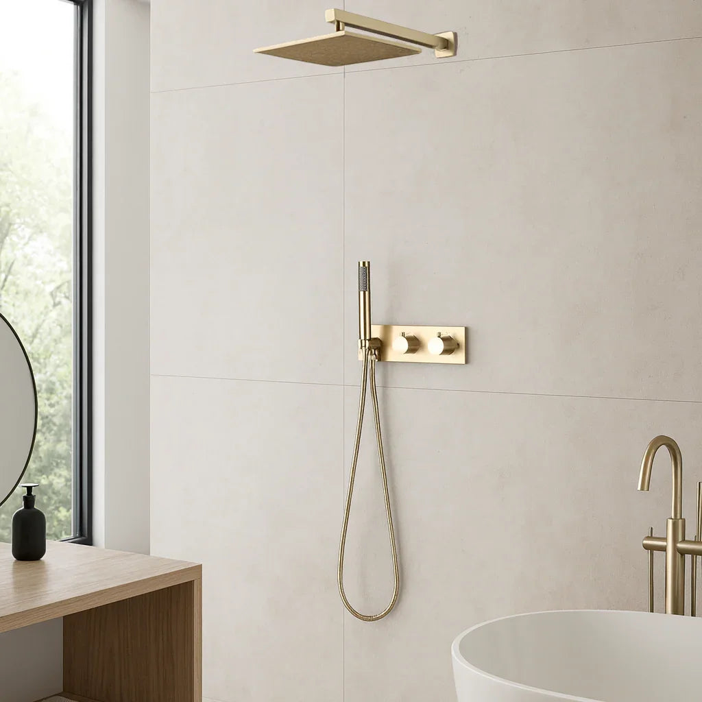 Colonne de douche encastrée or brossé