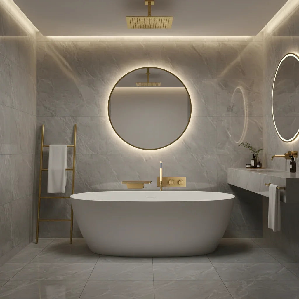 Colonne de douche et bain encastrée or brossé