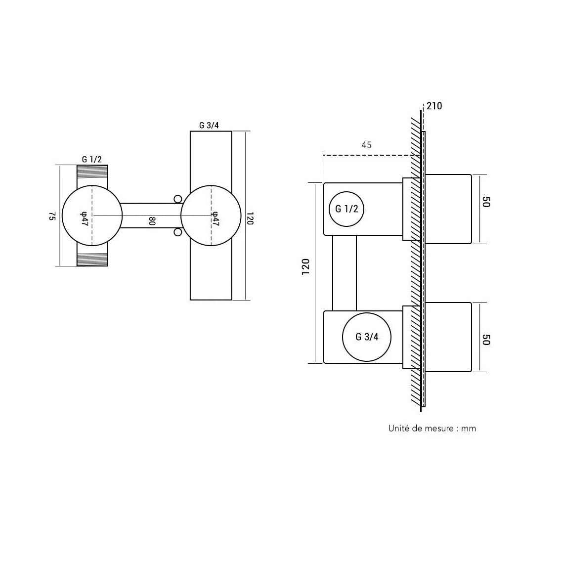 Colonne de douche encastrée or rose brossé