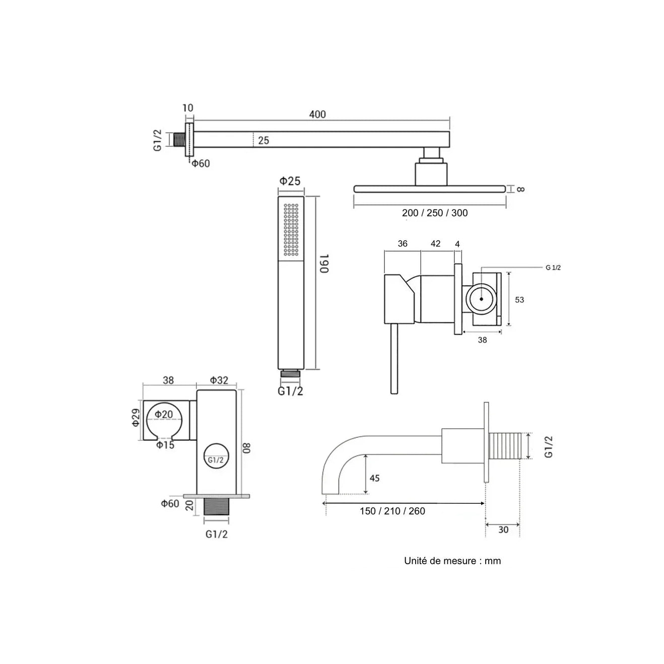 Kit de bain et douche or rose brossé
