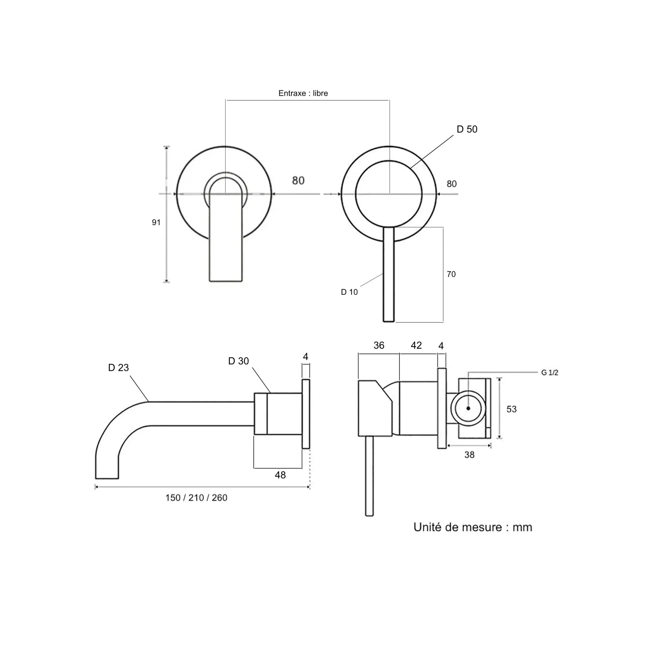 Mitigeur de lavabo encastré acier brossé