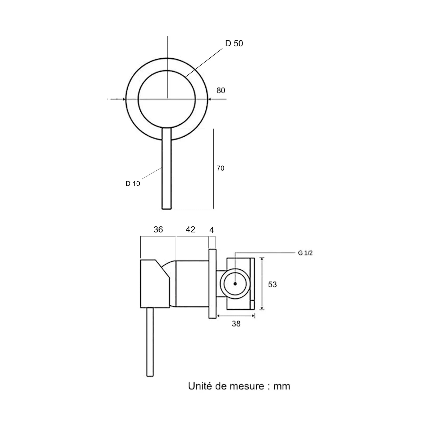 Double colonne de douche encastrée or brossé