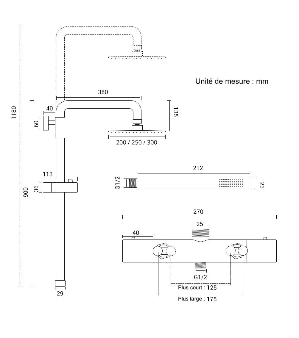 Colonne de douche thermostatique acier brossé