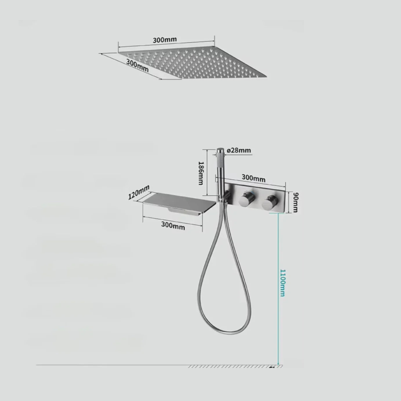 Colonne de douche et bain encastrée gris brossé