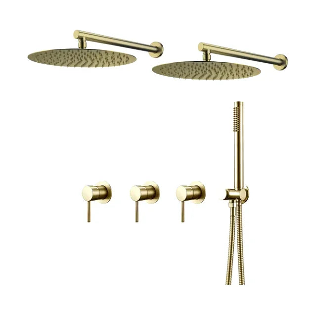 Double colonne de douche encastrée or brossé