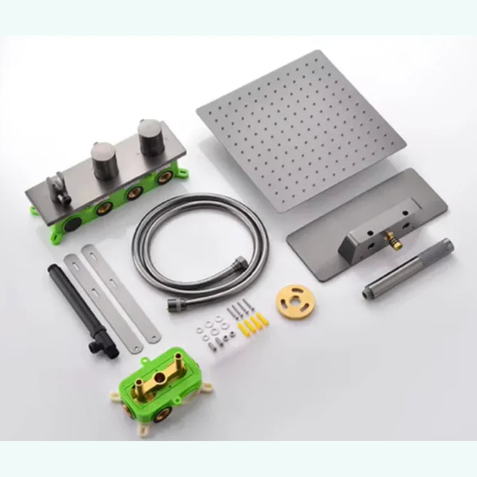 Colonne de douche et bain encastrée gris brossé