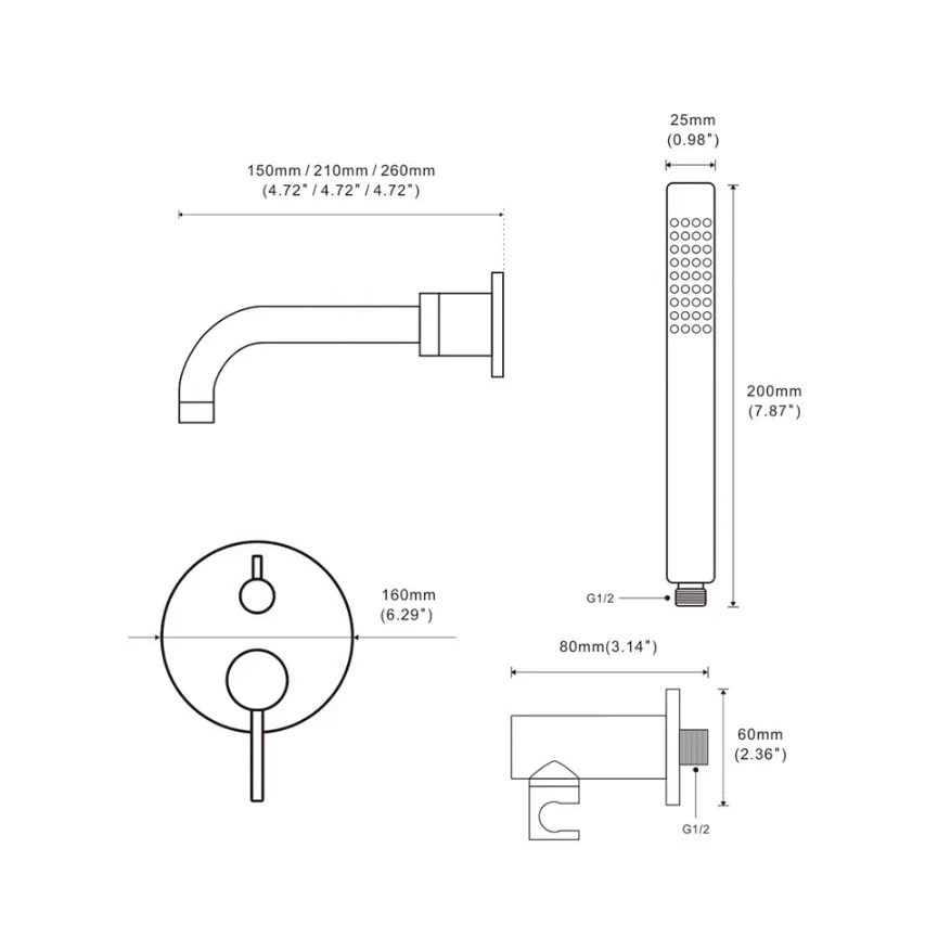 Colonne de bain encastré noir mate
