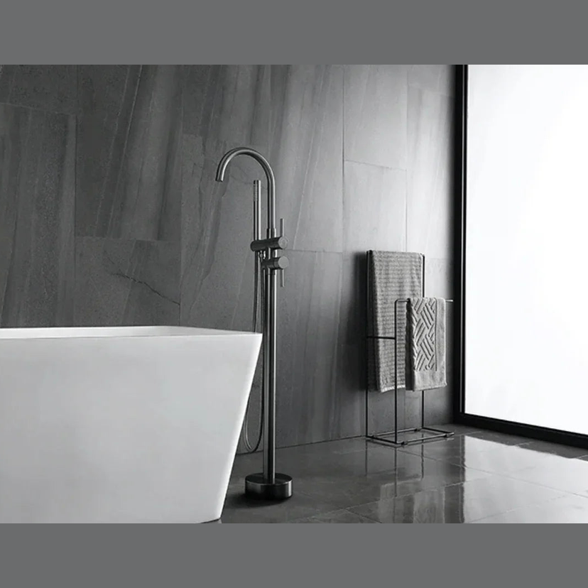 Mitigeur sur pied gris brossé