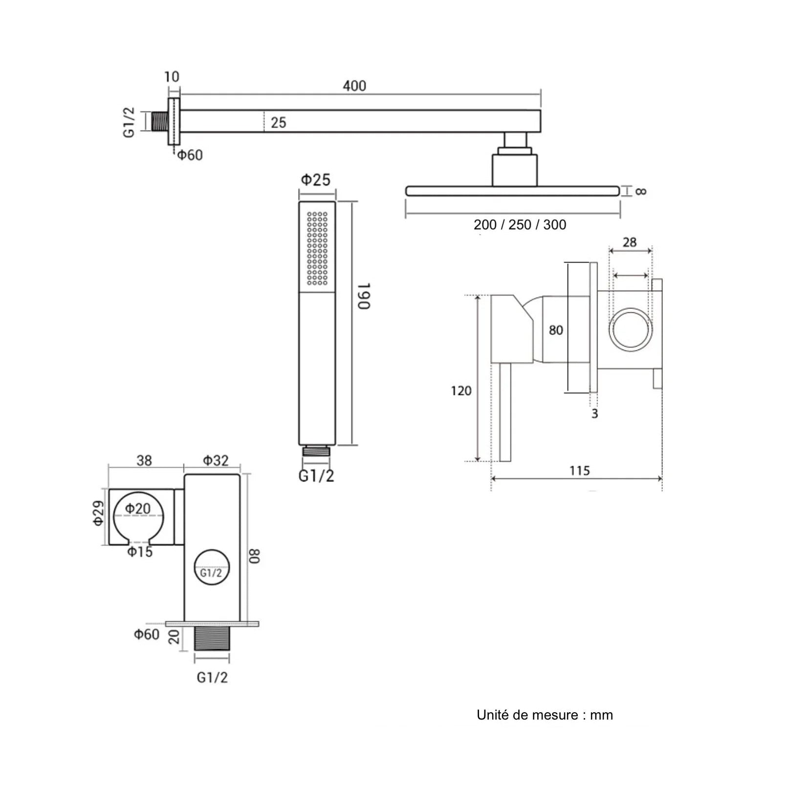 Colonne de douche encastré chrome
