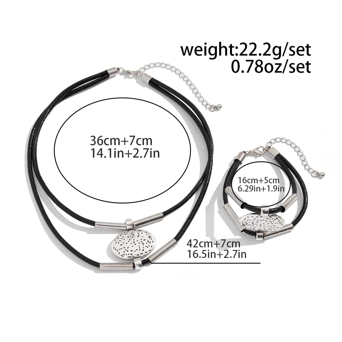 2-teiliges Handgemachtes Schmuckset mit geschnitztem Oval-Anhänger | Halskette & Armband