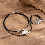 2-teiliges Handgemachtes Schmuckset mit geschnitztem Oval-Anhänger | Halskette & Armband