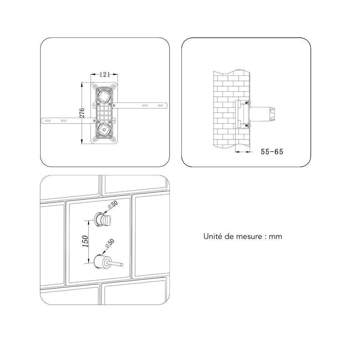 Colonne de douche encastrée or brossé