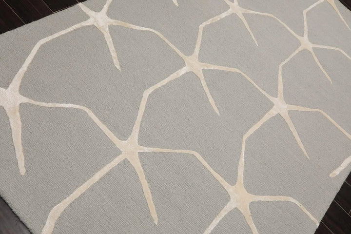 5' x8' Hand Tufted Hand Made 100% Wool Designer Modern & Contemporary  Oriental Area Rug Gray,Ivory Color