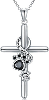925 Sterling Silber Halskette – Pfotenabdruck / Kreuz Anhänger