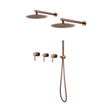 Double colonne de douche encastrée or rose brossé