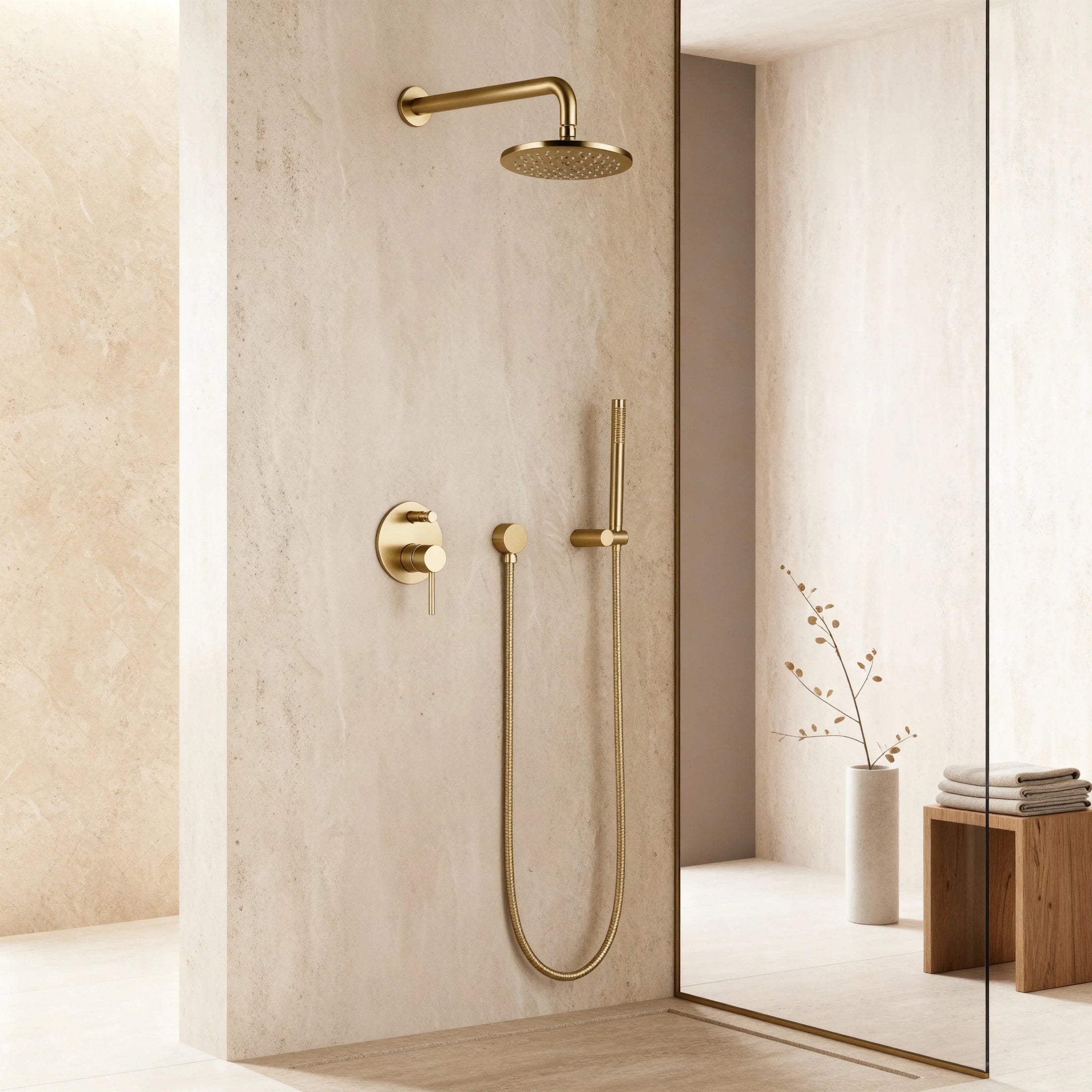 Colonne de douche encastrée or brossé