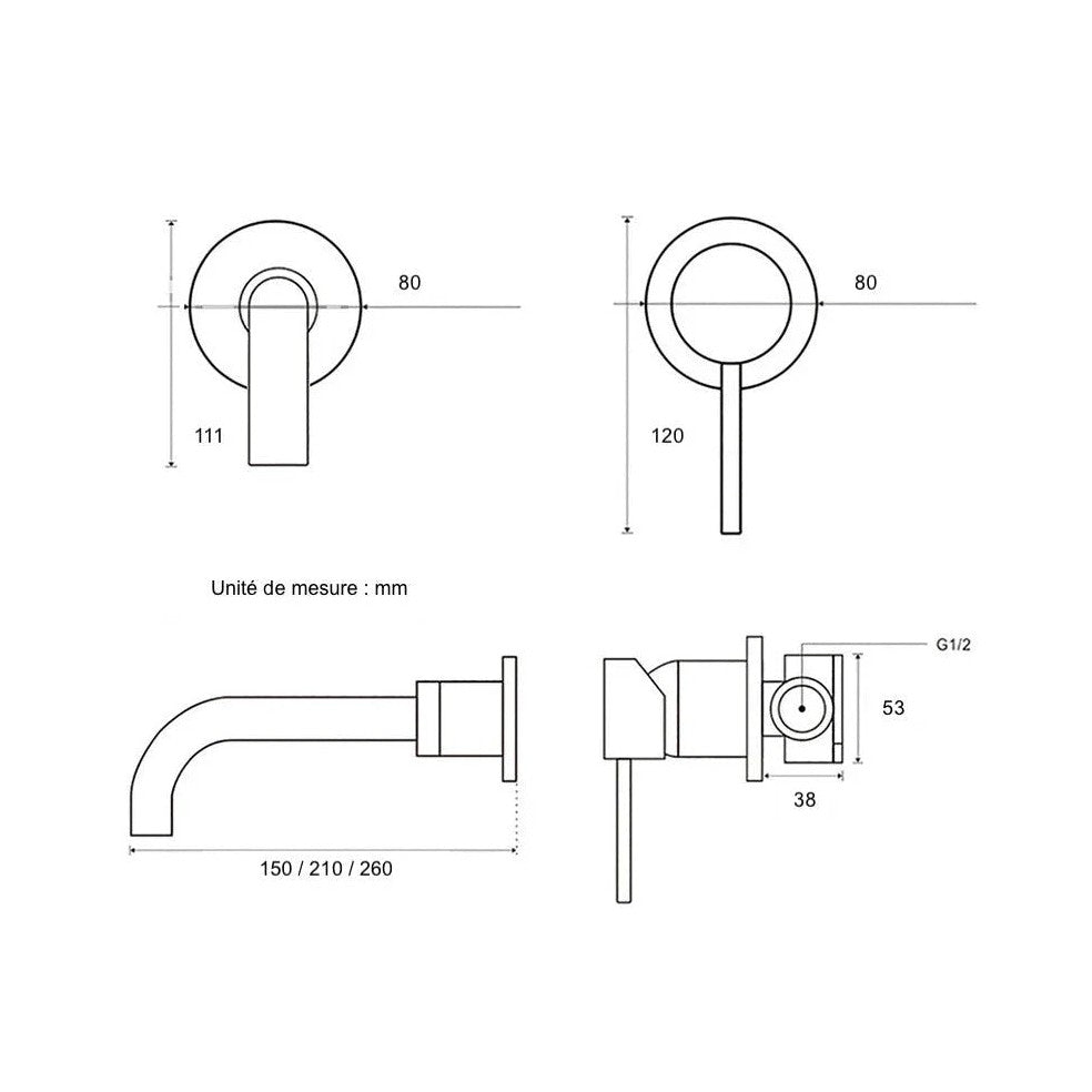 Mitigeur salle de bain encastré gris brossé