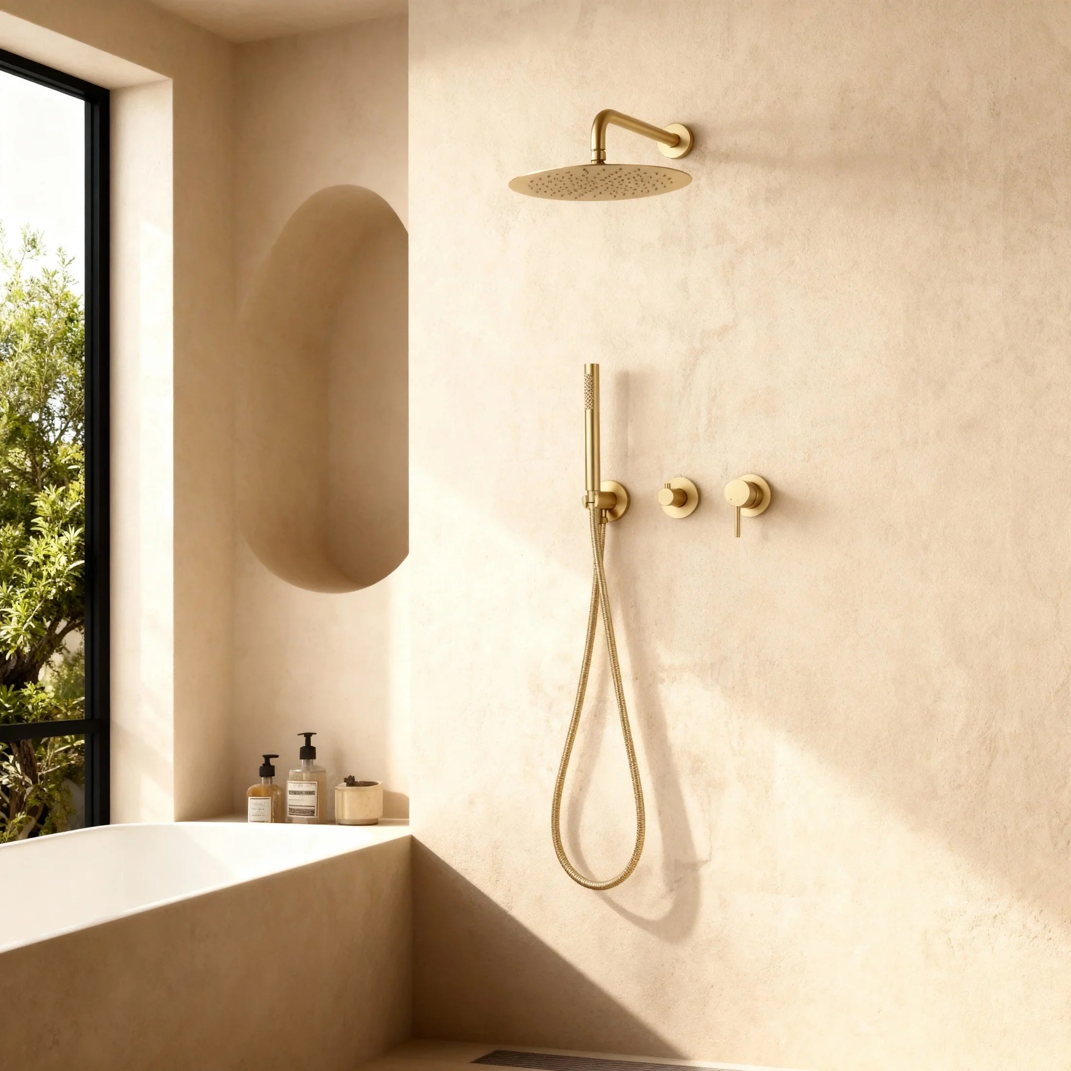 Colonne de douche encastrée or brossé