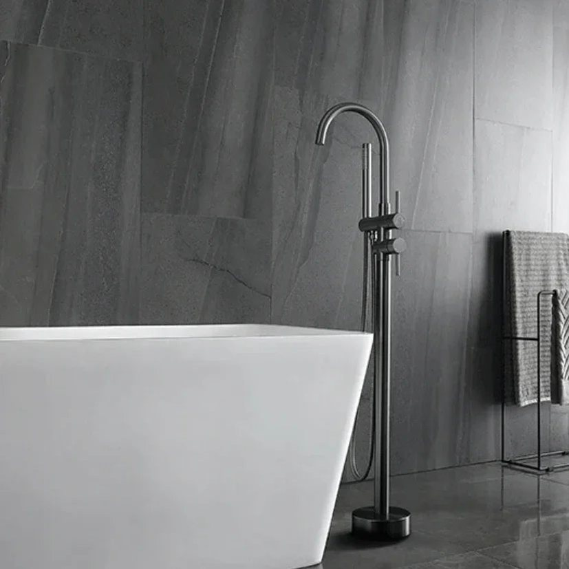 Mitigeur sur pied gris brossé