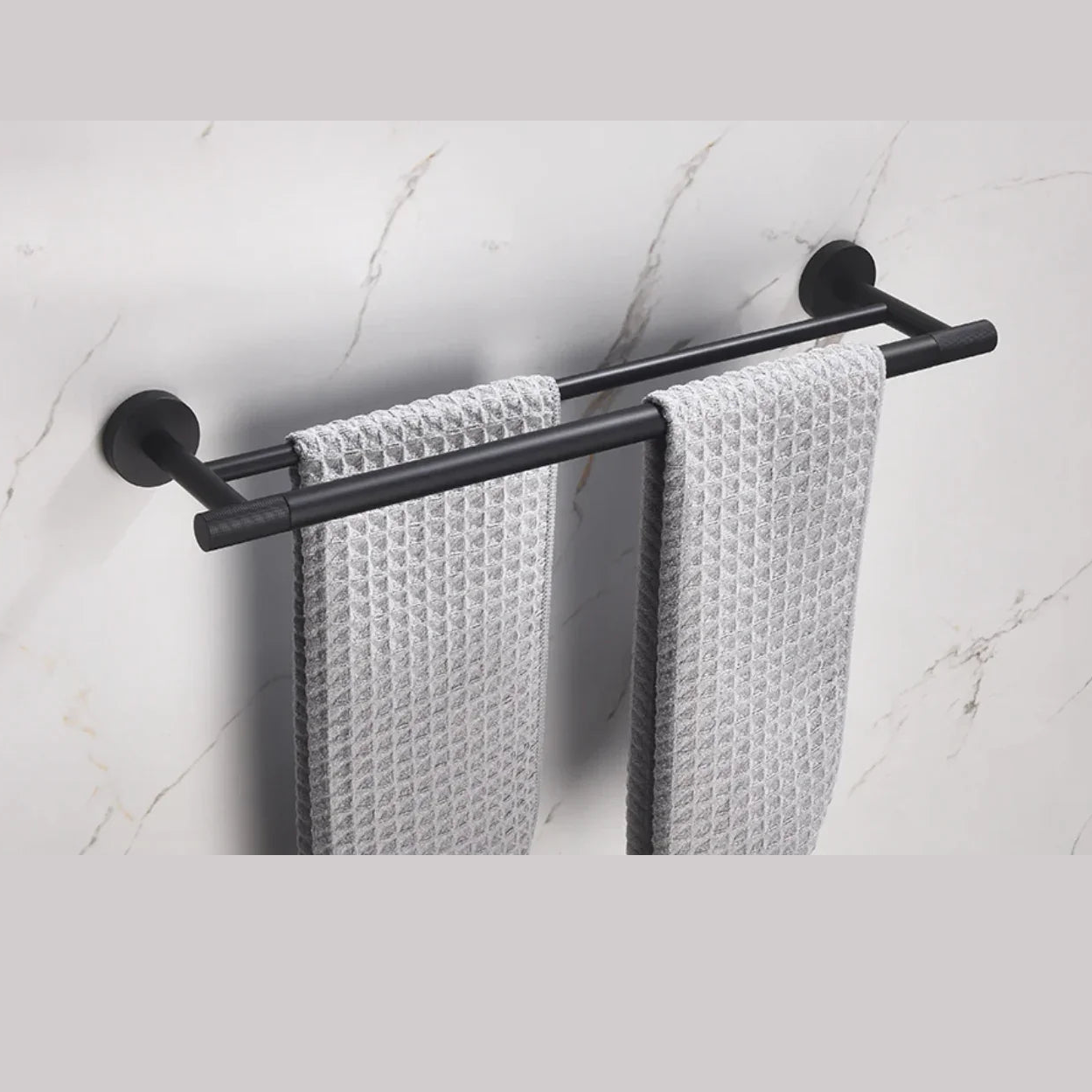 Double porte serviettes noir mate strié