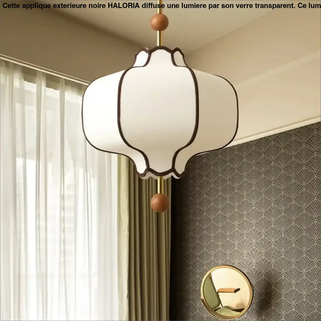 Suspension luminaire blanche avec détails marron au style chic