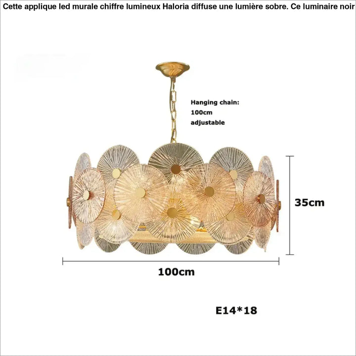 Suspension luminaire design dorée à disques lumineux moderne