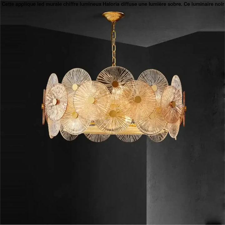 Suspension luminaire design dorée à disques lumineux moderne