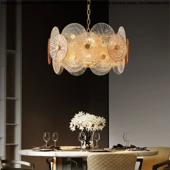 Suspension luminaire design dorée à disques lumineux moderne