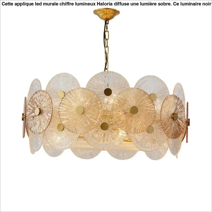 Suspension luminaire design dorée à disques lumineux moderne