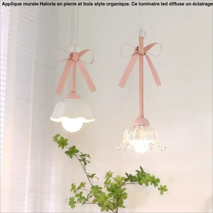 Suspension luminaire avec rubans roses et verre design