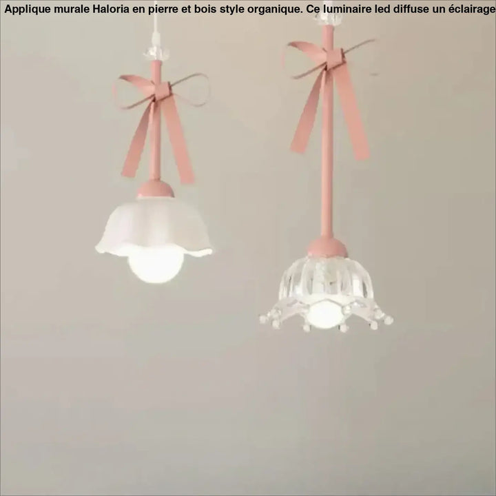 Suspension luminaire avec rubans roses et verre design