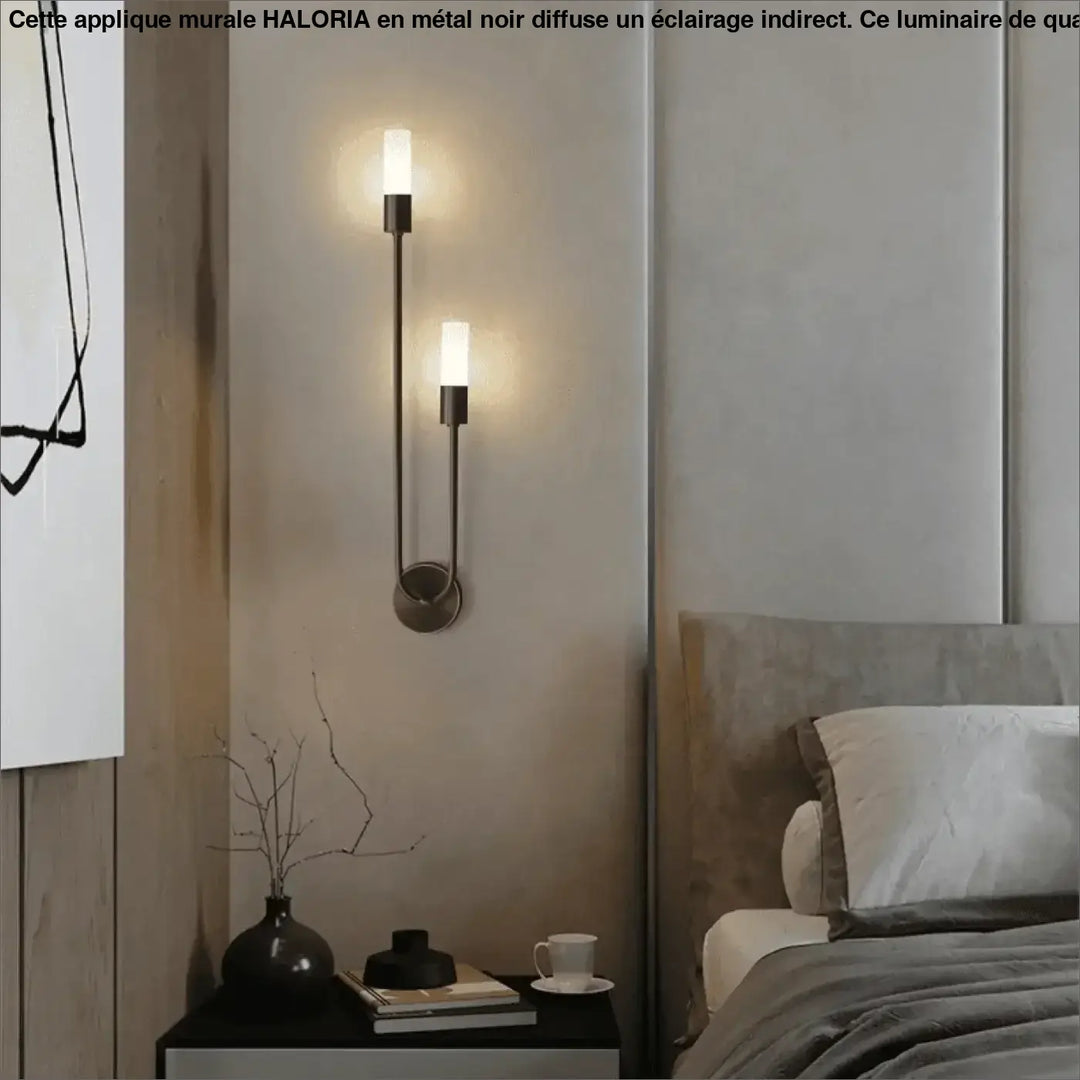 Applique mural metal haloria en métal noir moderne avec deux luminaires cylindriques verticaux pour éclairage intérieur