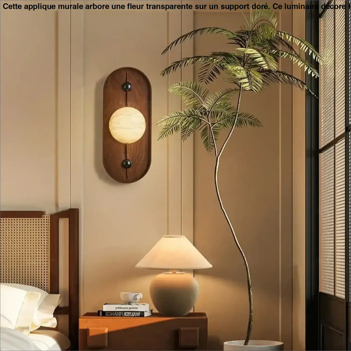 Applique Murale Ovale En Bois Foncé Avec Boule Blanche