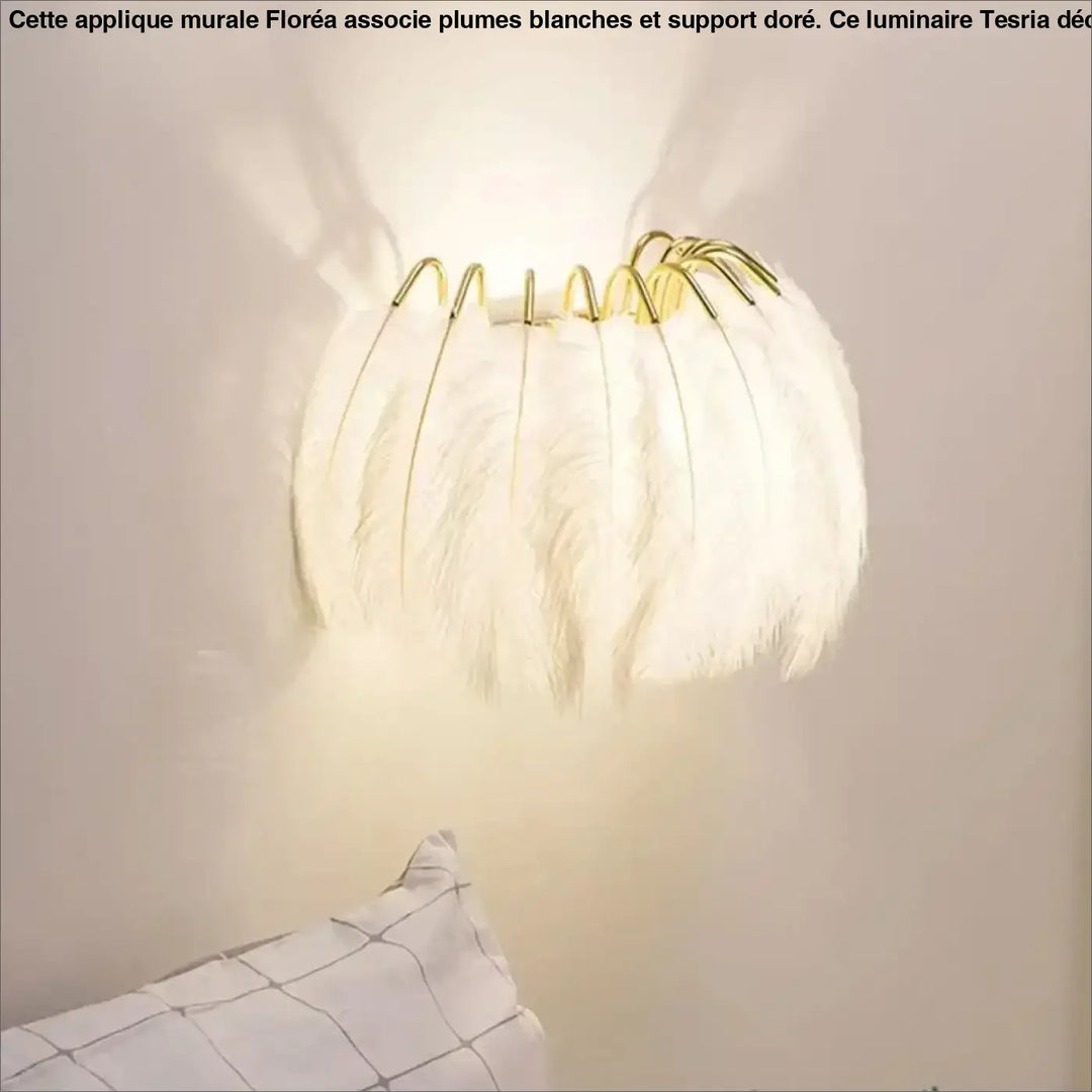 Applique murale à plumes blanches et support doré

