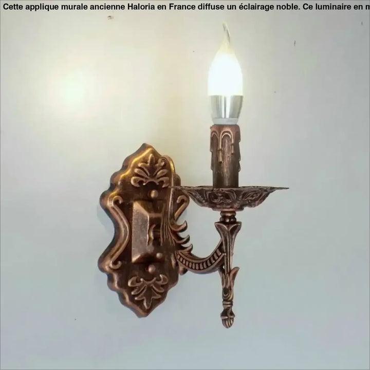 Applique murale ancienne en bronze antique avec design orné style chandelier et ampoule unique allumée haloria
