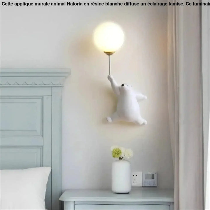 Applique murale animal haloria ours polaire blanc avec globe lumineux rond couleur chaude pour décoration murale