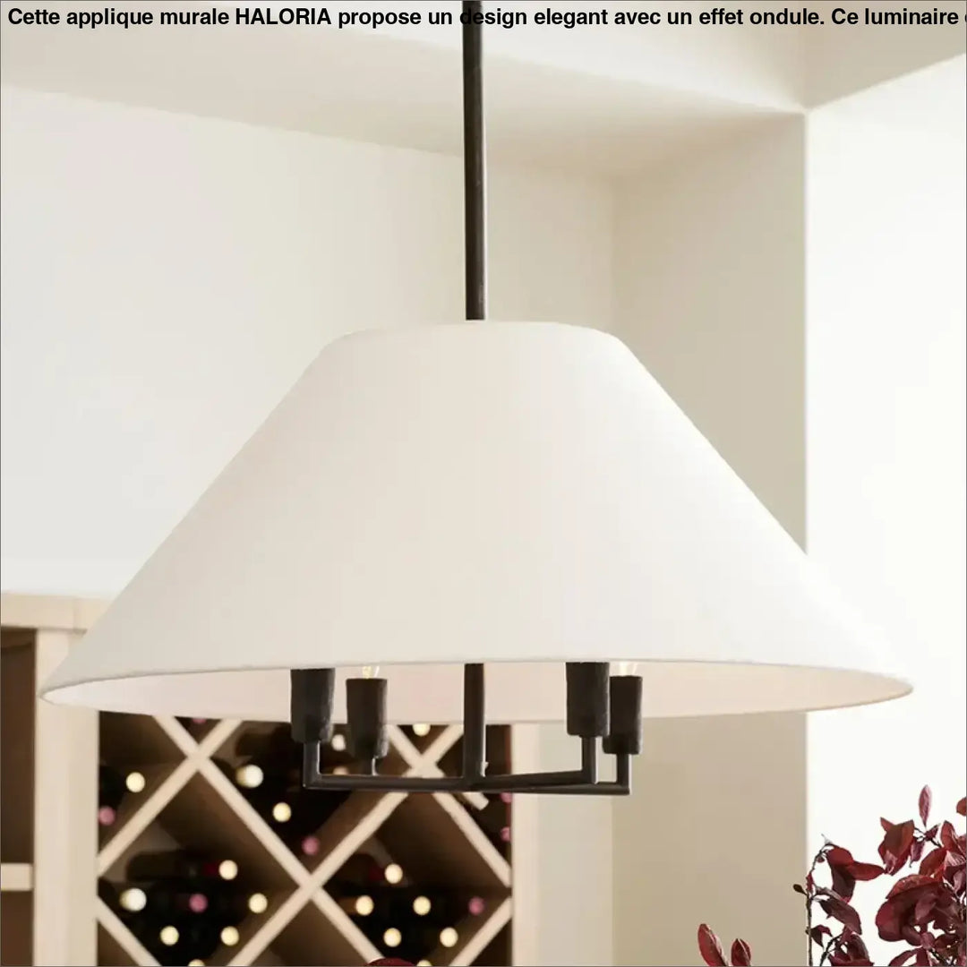 Suspension luminaire tissuni avec abat-jour conique blanc et structure métallique noire