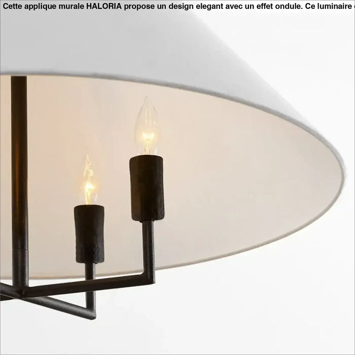 Suspension luminaire tissuni avec abat-jour conique blanc cadre métal noir et deux ampoules à filament exposées