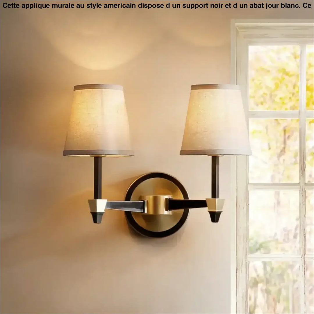 Applique Murale Au Style Américain Avec Support Noir Et Abat-Jour