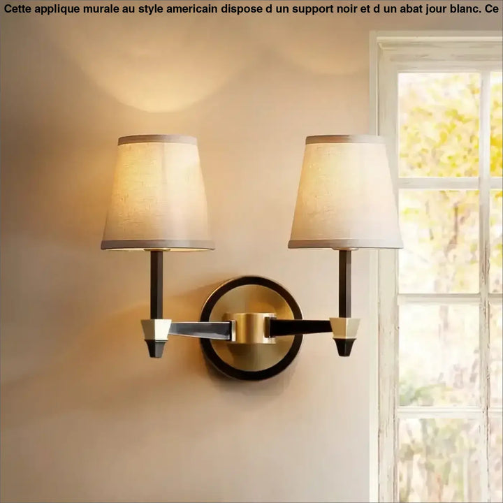 Applique Murale Au Style Américain Avec Support Noir Et Abat-Jour