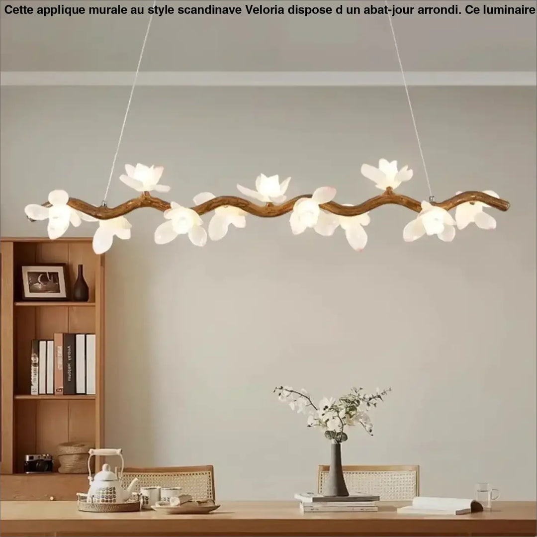 Suspension luminaire jemah en forme de branche avec fleurs blanches lampe suspendue chaleureuse pour petits mètres carrés