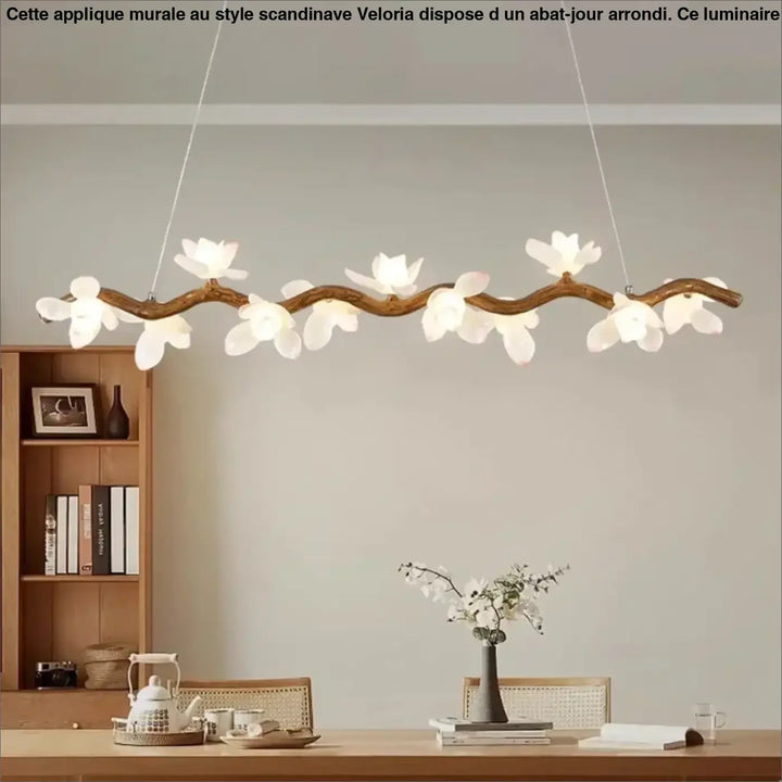Suspension luminaire jemah en forme de branche avec fleurs blanches lampe suspendue chaleureuse pour petits mètres carrés