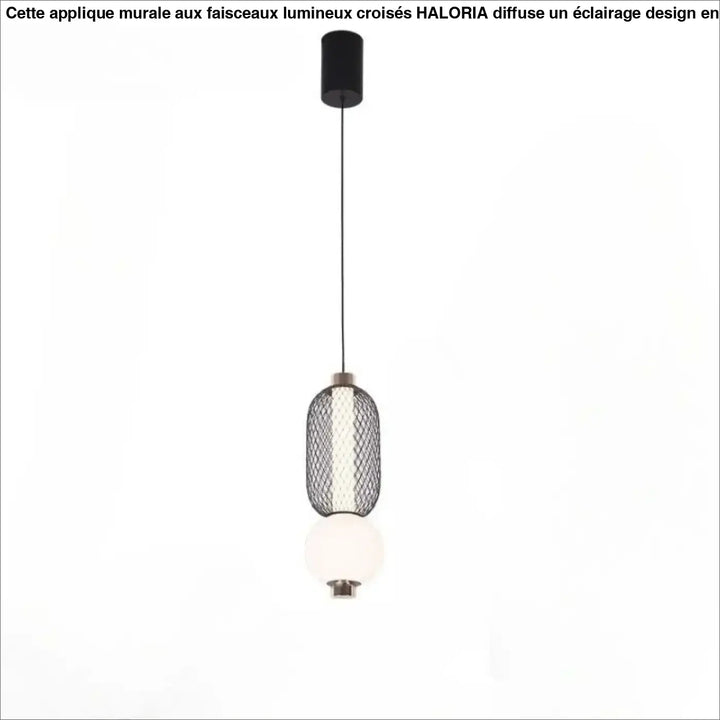 Suspension luminaire vako lampe suspendue noire avec monture cylindrique et cage en maille à double niveau