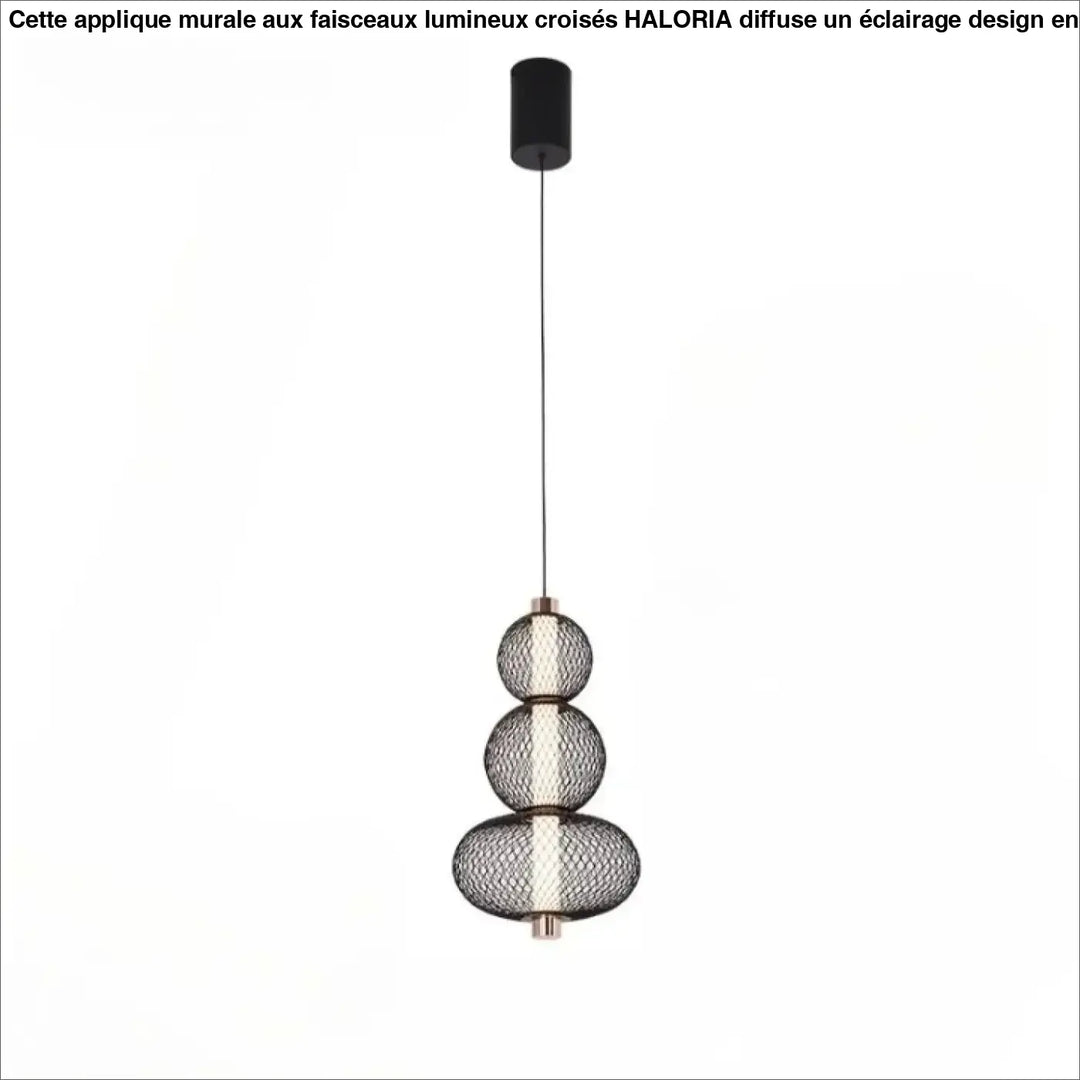 Suspension luminaire vako lampe suspendue en maille noire avec trois abat-jours sphériques à étages et fixation cylindrique