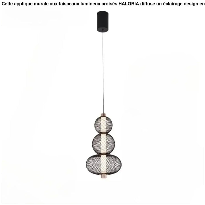 Suspension luminaire vako lampe suspendue en maille noire avec trois abat-jours sphériques à étages et fixation cylindrique